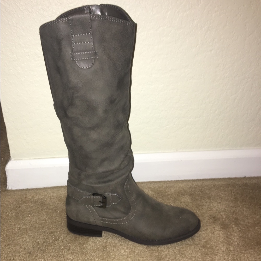 Gray knee high boots- wide calf